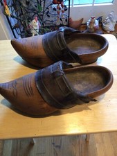Early Hand Made Leather All Wooden Sabots Clogs Shoes , Provence France M s L