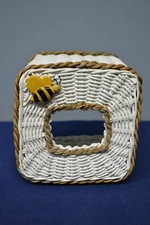 Vintage White Wicker Tissue Box Cover Bees
