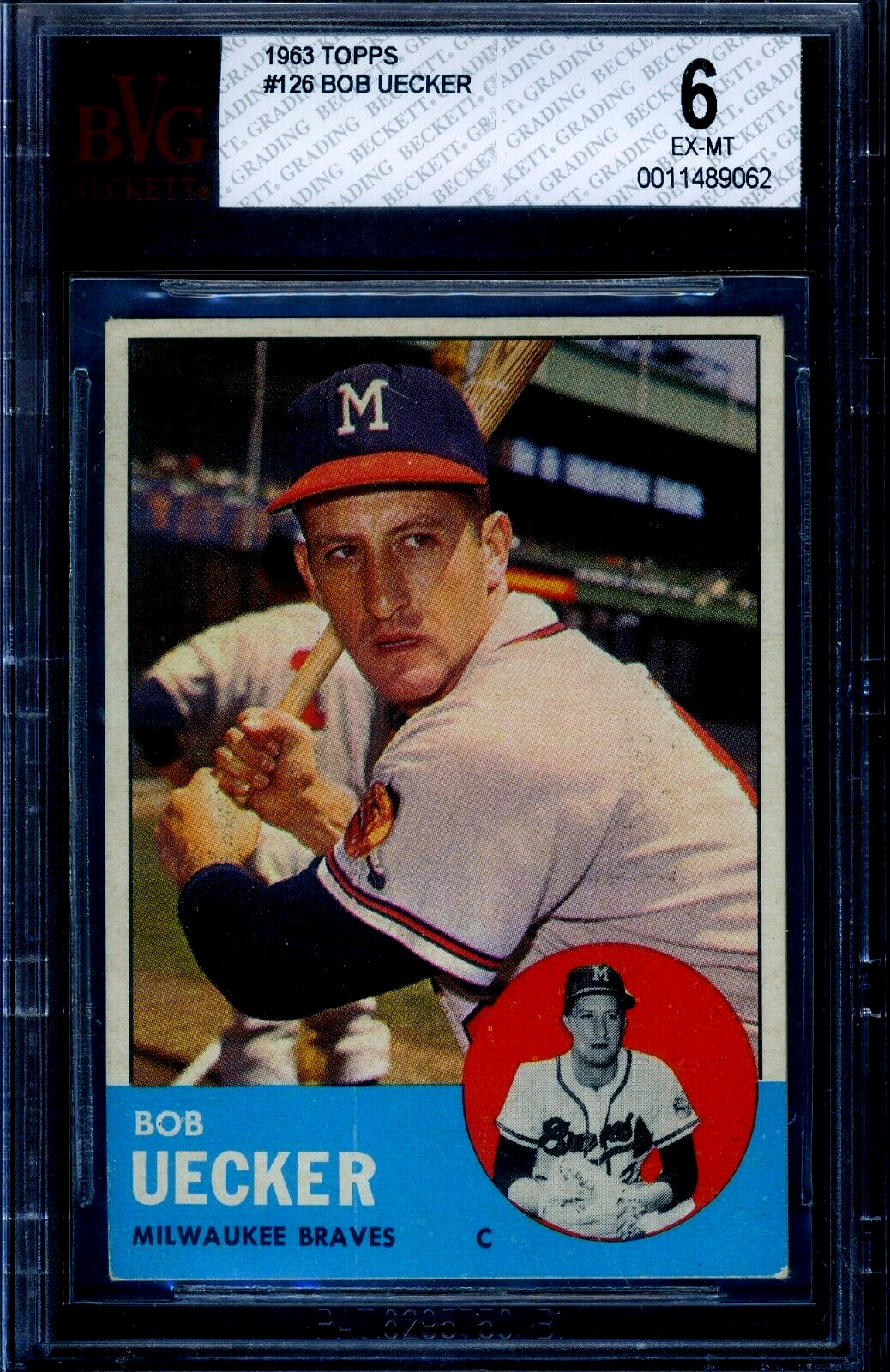1963 Topps #126 Bob Uecker BVG 6 EX-MT *Milwaukee Braves*
