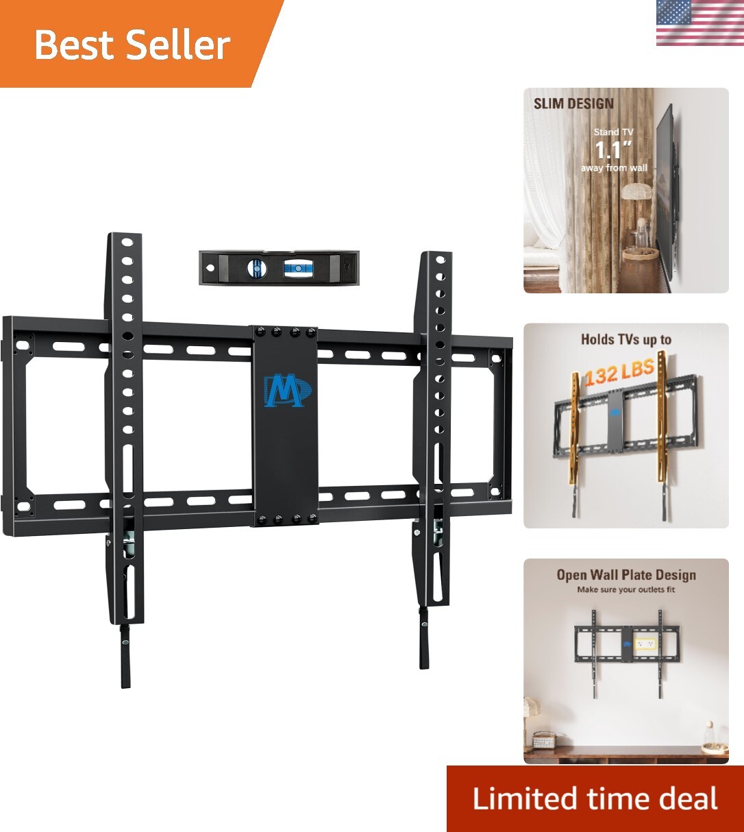 TV Mount Fixed for Most 42-84 Inch Flat Screen TVs, TV Wall Mount Bracket up ...-image