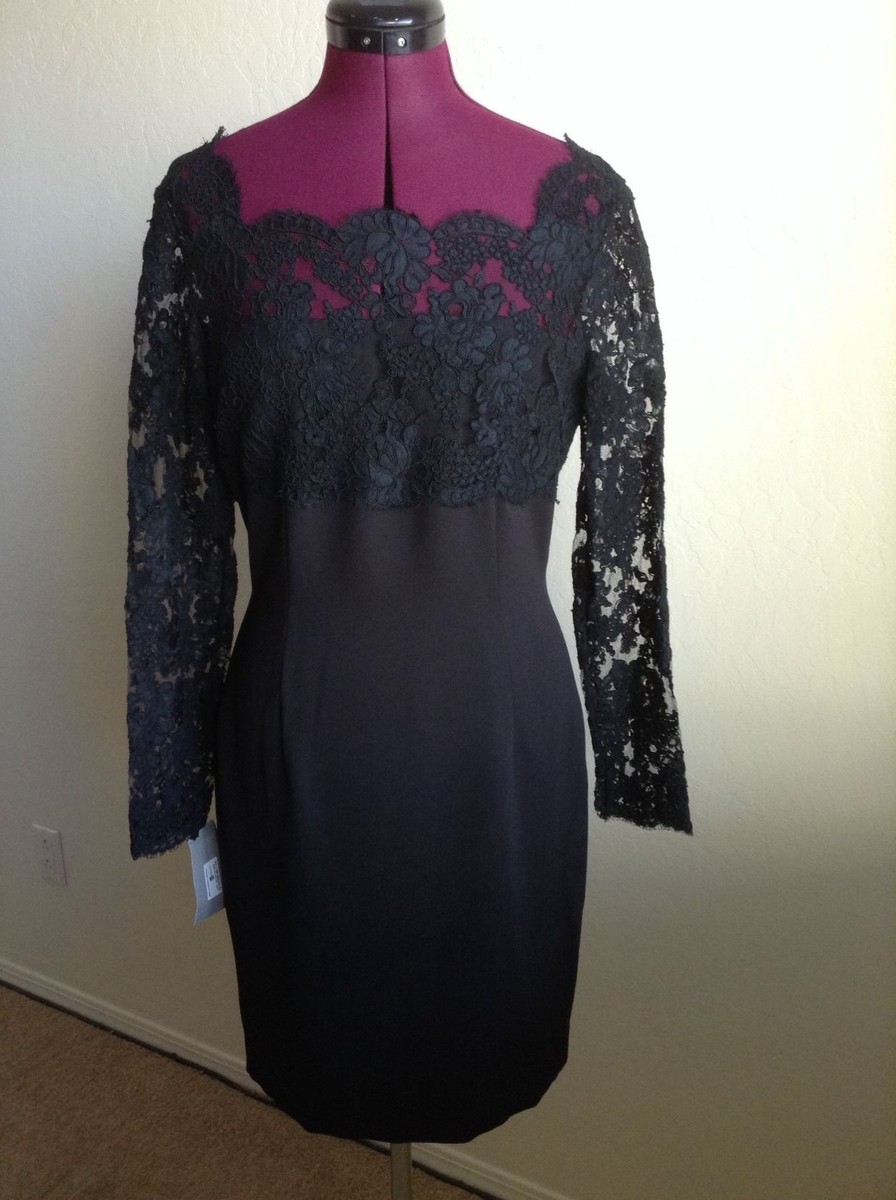 carmen marc valvo black lace dress Carmen Marc Valvo Collection Black Lace Dress SZ 10 Midi Spaghetti Strap