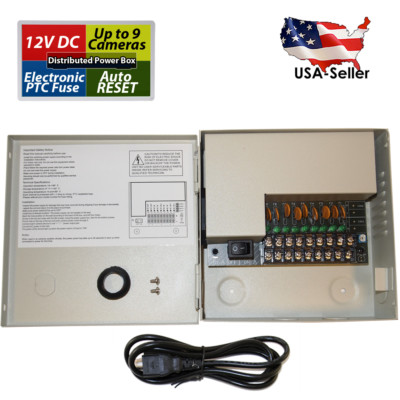 8 Channel 9 Port 12V DC 5 Amper 5A Security Camera CCTV Power Supply Metal Box