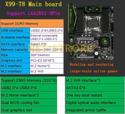 Für großes Online Spiel X99-T8 DDR3*8 256G LGA2011-3 Mainboard Original Neu