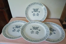 4 Corelle by Corning Sponge Blue Center Hearts About 10 1/4" Dinner Plates