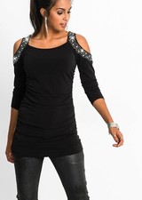 Women's off-the-shoulder long-sleeved T-shirt, black fashion top, any combinatio