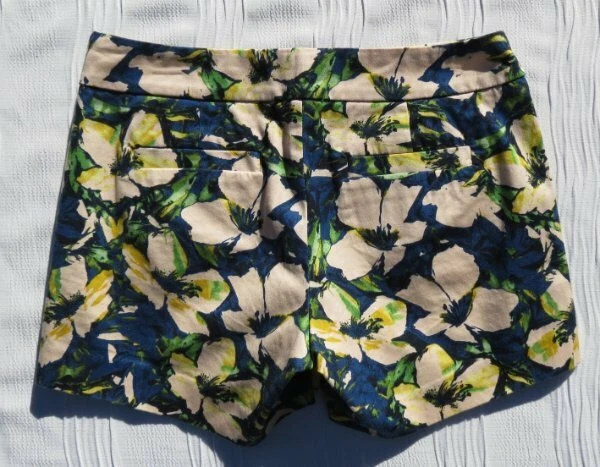 Pantalones Cortos Chinos J CREW Para Mujer Azul Amarillo Estampado Floral Elastizados Cremallera Lateral 5” S 4 Foto 2 de 3