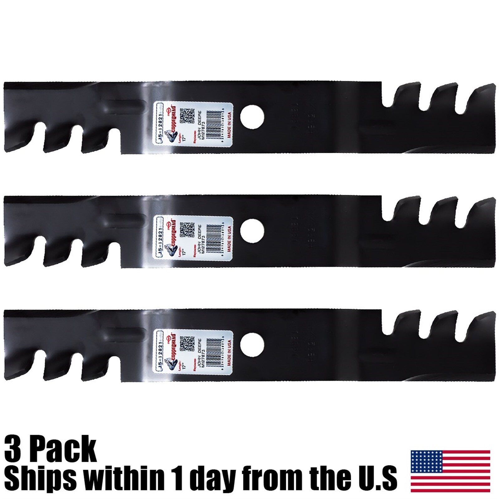 3PK Mulch Blades For John Deere GT225 GT235 GT242 GT245 GT262 GT275