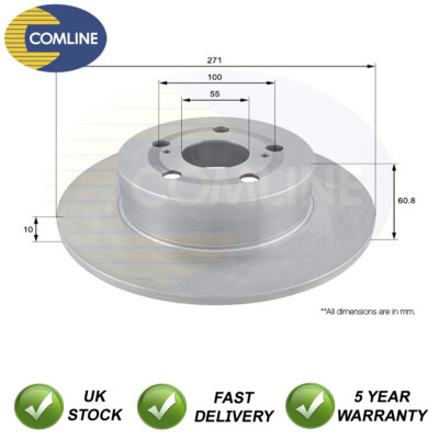 Brake Disc Rear Comline Fits Toyota Avensis 1997-2003 1.6 1.8 2.0 D TD #2