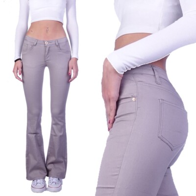 Damen Jeans Hose Bootcut Mid Waist Straight Schlaghose Weites Bein Stretch H3