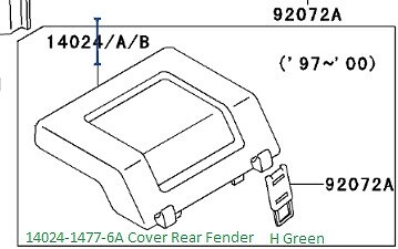 Kawasaki OEM Bayou Rear Fender Cover 14024-1477-6A
