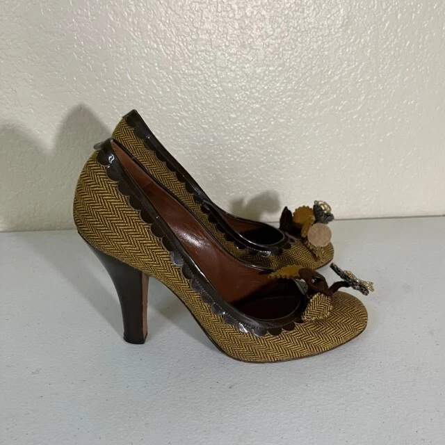 Moschino Heels Womens Pumps Felt Floral Detail Tweed Knit Shoes 37 7 - Image 4 of 4