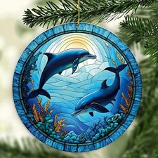 Dolphin Christmas Ornament, Ocean Theme Dolphin Christmas Tree Holiday Decor,...