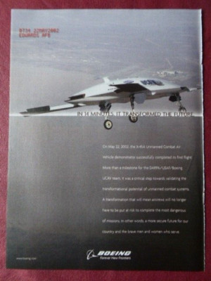 6/2002 PUB BOEING DARPA USAF X-45A UCAV FIRST FLIGHT EDWARDS AFB ORIGINAL ANZEIGE
