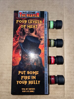 WELCOME THE REAPER 4 Pack Of Hot Sauce ~ Put Some Fire In Your Belly ~Gift PACK