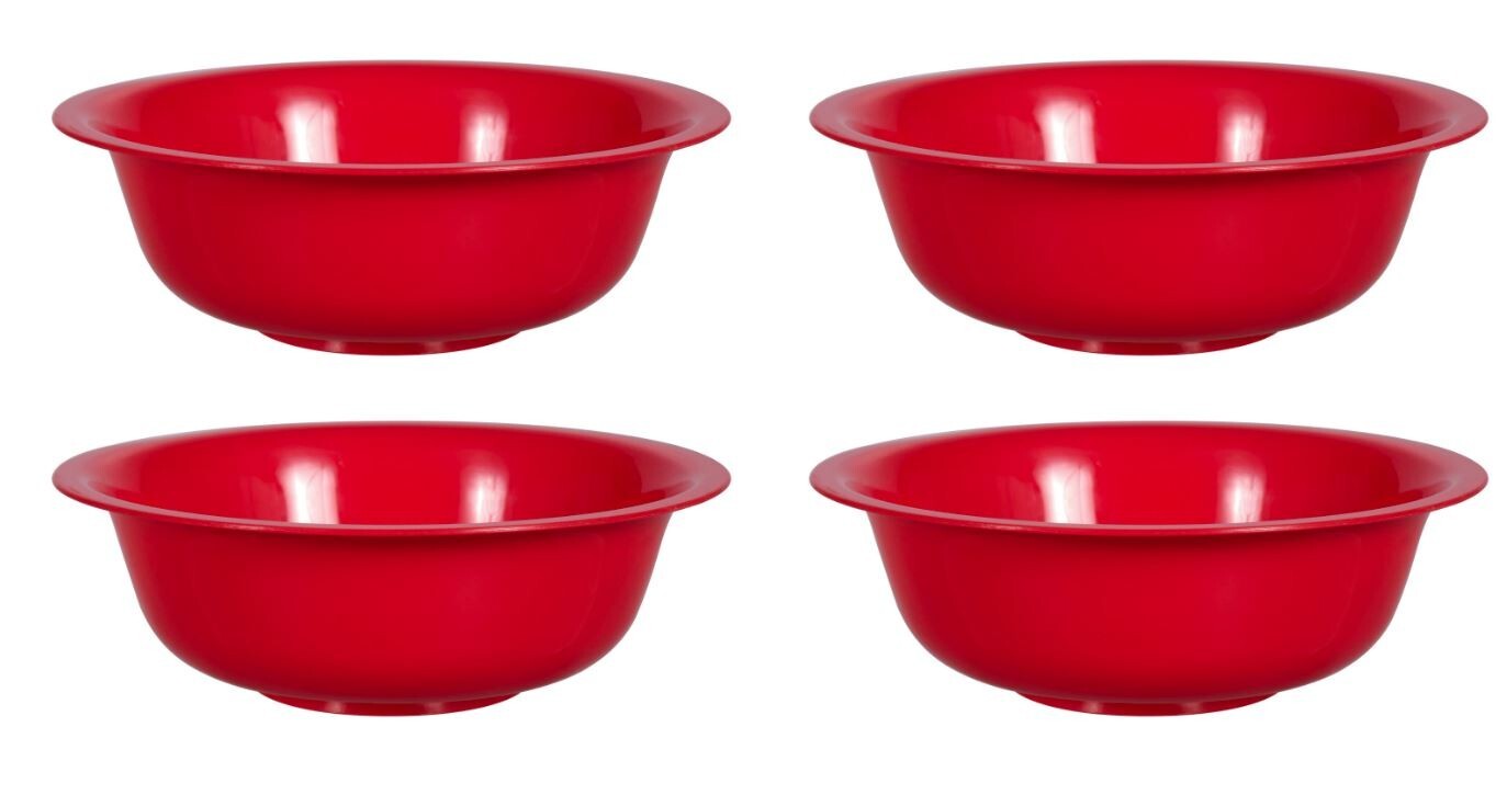 4PACK Sturdy Red Plastic Cereal Bowls 8" Wide BPA Fast Free Shipping