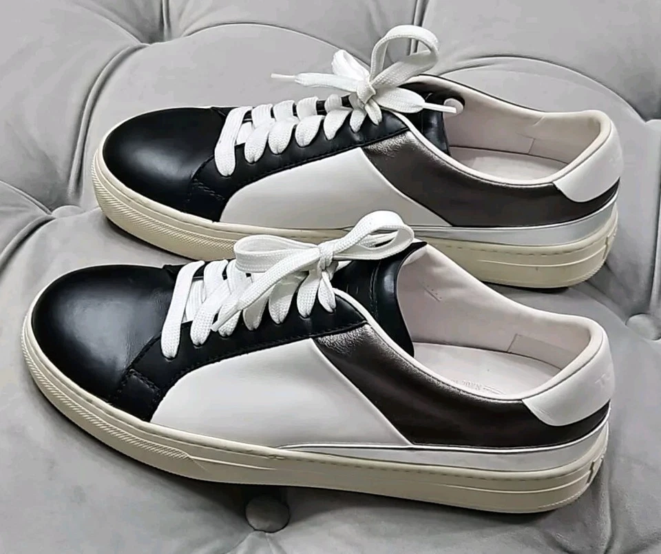 Zapatillas deportivas Tod's negras blancas plateadas de cuero planas para mujer 38,5 8,5 Foto 2 de 4