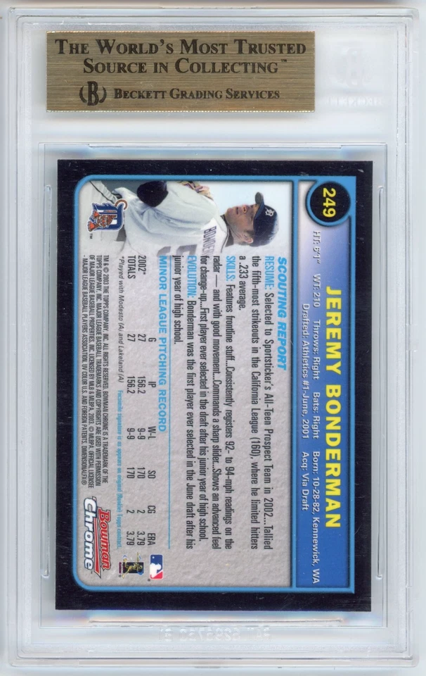 Джереми Бондерман RC BGS 9,5:2003 Bowman Chrome дебютант без карт оценка выше - Изображение 2 из 3