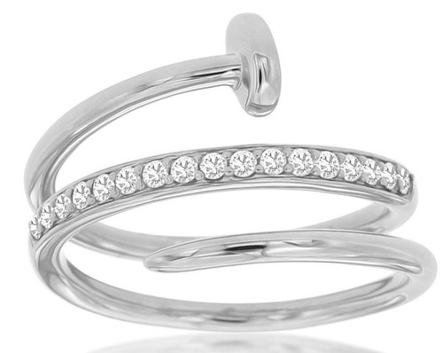 ESTATE .20CT DIAMOND 14KT WHITE GOLD 3D MULTI ROW NAIL FUN RING