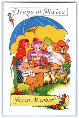 Pixie Market Peeps At Pixies Flowers Mirror Anthropomorphic Animals Postcard