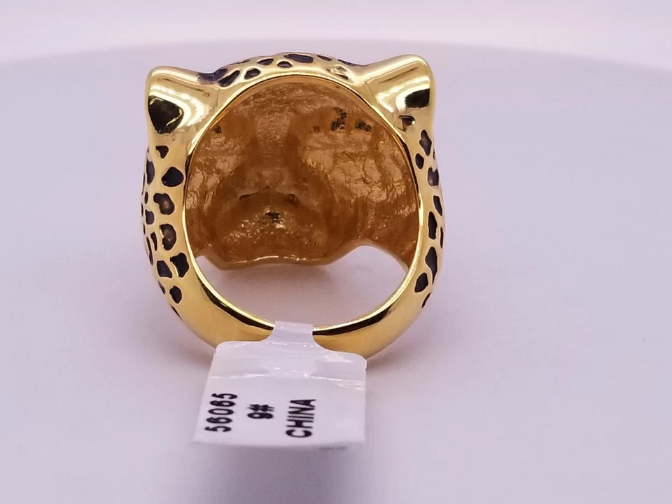 Anillo Palm Beach Joyería Chapado en Oro Amarillo Redondo Cristal Negro Leopardo Talla 9 Foto 4 de 4