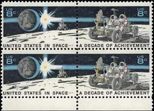 US Scott # 1435b (1434-1435), Space Achievement, Block of (4) 1971 8¢ Stamps MNH
