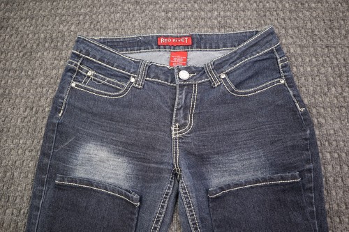Red Rivet Jeans Women's Juniors Size 11 Skinny Ankle Mid Rise Denim Blue Zip Fly - Picture 2 of 19