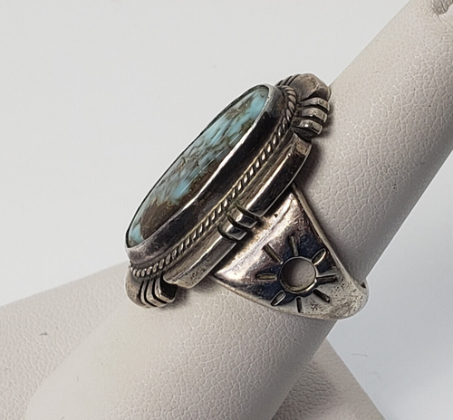 Anello Nativi Americani NA Misura 7,5 .925 Lt Blu Turchese Naturale F Charley Navajo - Foto 3 di 11