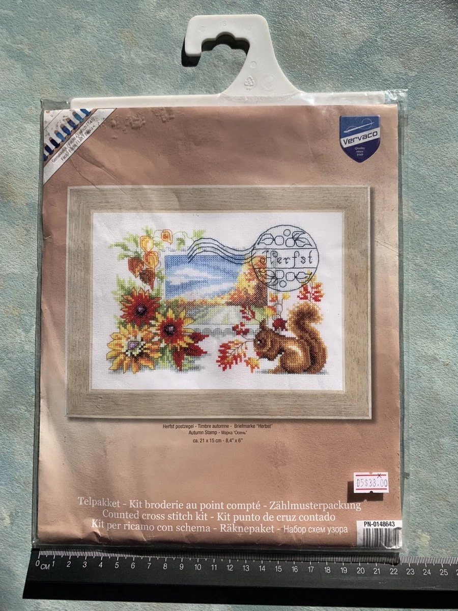 Vervaco , Autumn Stamp, Featuring Red squirrel, Cross Stitch Kit