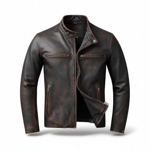 Cafe Racer Men's Leather Jacket Motorcycle Biker Distressed Buffalo hide Leather