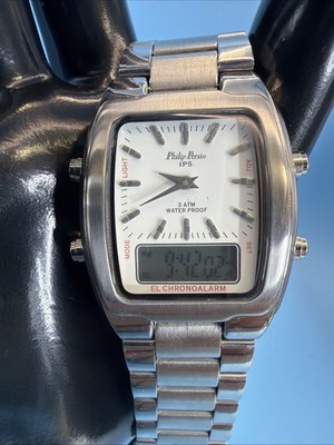 Philip Persio Quartz- Rectangular -Analog -Digital-White Dial.