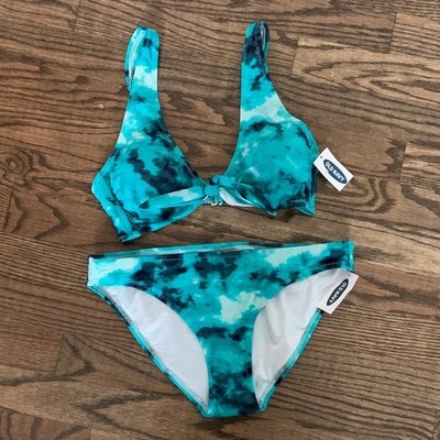 Old Navy Women's Turquoise Tie Dye Tie Front Bikini Set