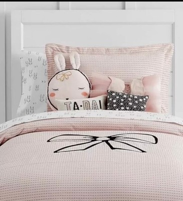 Emily & Meritt Pottery Barn Teen Big Bow Full Queen Duvet Cover Pink Black Dots