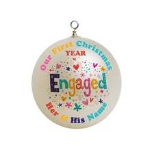 Personalized Our First Christmas Engaged / Engagement Colorful Christmas Orn...
