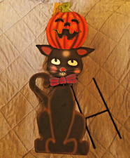 Metal Indoor Outdoor Halloween Cat  Pumpkin Yard Stake 24"