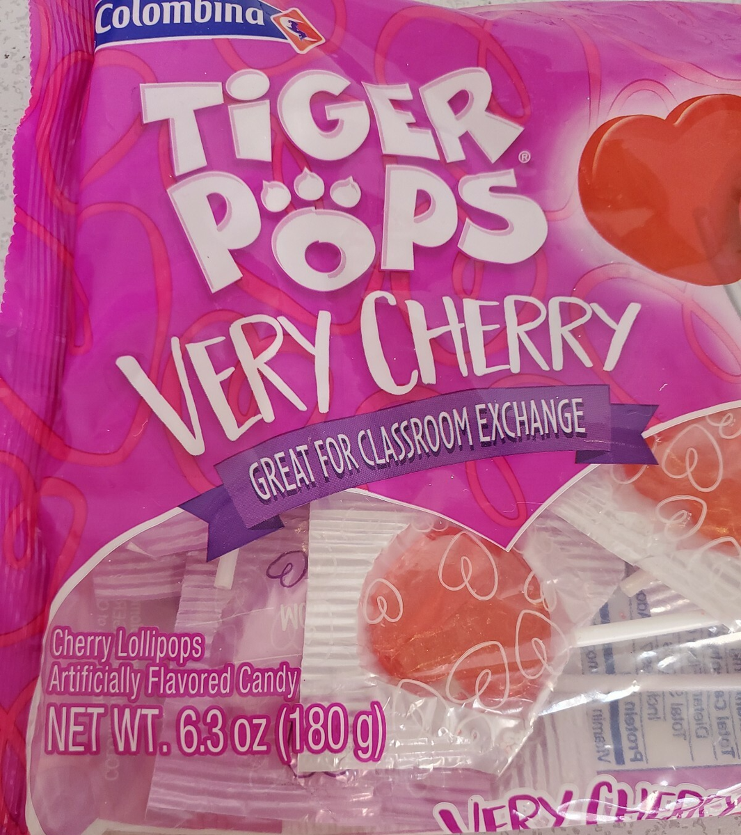 Very Cherry Heart Shape Tiger Pops 7 Oz Bag Valentines Day