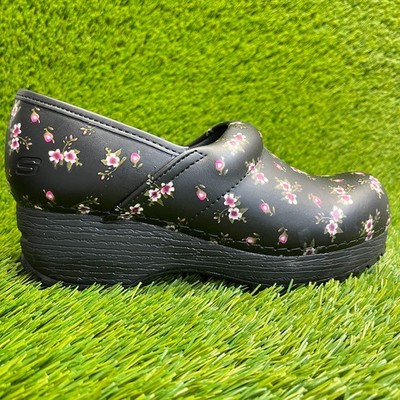 Skechers Candaba Womens Size 7.5 Black Pink Classic Leather Slip-On Clog Shoes