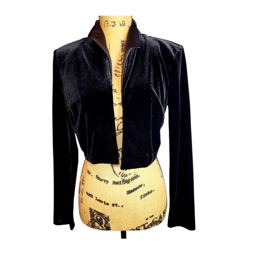 NEW Cachet Women's Black Velvet Bolero Jacket Cropped Long Sleeve Vintage NOS S - Picture 3 of 7