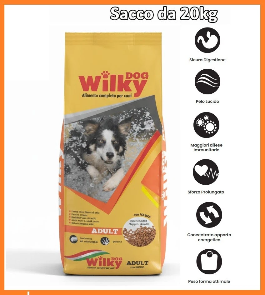 Crocchette mangime per cane adulto tutte le taglie Wilky 20 kg con manzo - Immagine 2 di 3