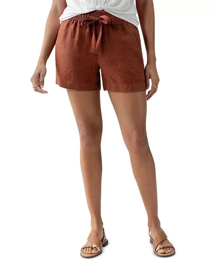 Sanctuary Always Linen Shorts Women's Rich Clay Drawstring Travel Slash Pockets - Image 4 of 4
