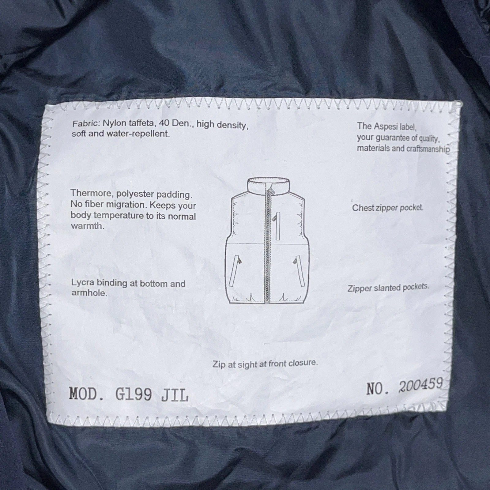 Aspesi Vest Mens XL Jil Nylon Puffer Lightweight Water Repellant Full Zip image 3