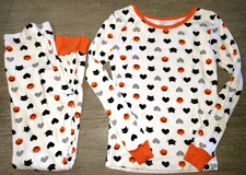 girls HALLOWEEN PAJAMAS size 8 white black cats hearts 2 pc sleepwear set CUTE