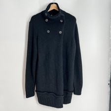 Jarbo Alpaca Wool Blend Cardigan Women Large Black Chunky Knit Long Line Peru