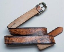 vintage USA made TOOLED buckle belt 40 handcrafted EAGLE leather WESTERN cowhide