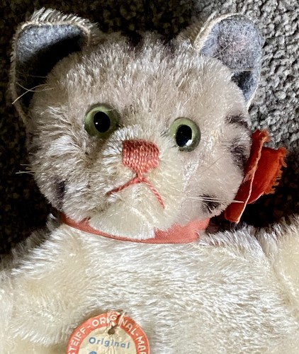 Antique Steiff Kitten Kitty Cat Mohair Hand Puppet Germany, Chest Tag 1950s NICE