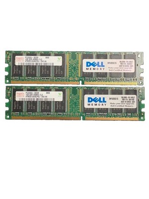 Vintage Dell Memory 1GB PC3200 DDR 400MHz Desktop RAM (Hynix Chips) - Lot of 2