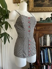 Vintage 1950s PLAYSUIT Swimsuit Romper Sunsuit Cotton Gingham Black  White 28W