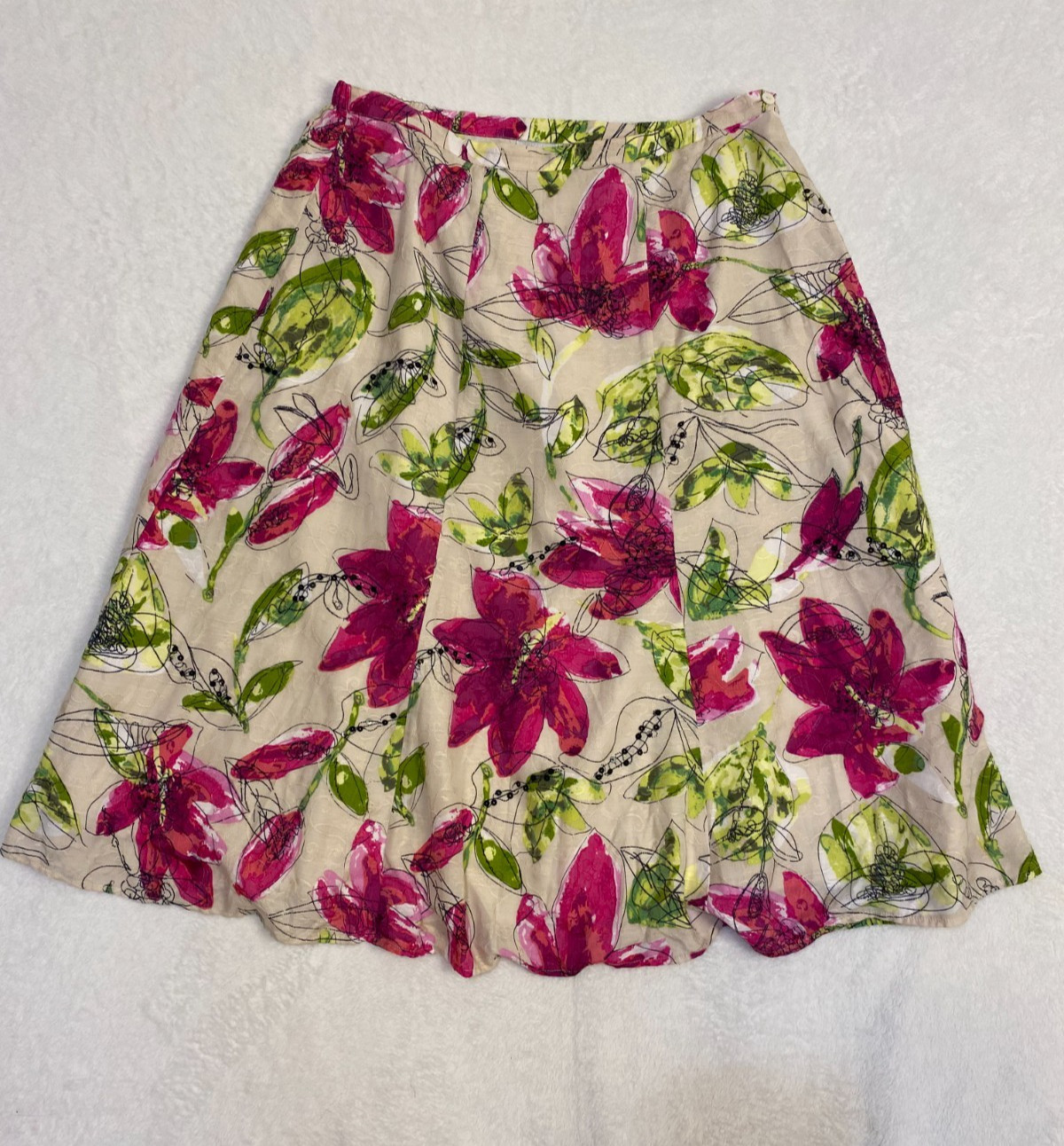Chico's Floral Midi Skirt Garden Spring Boho Cottage Fairy Size 2 (Medium)
