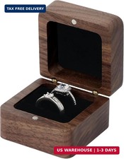 Wooden Ring Box for Wedding Ceremony 2 Slots,Small Square Solid Wood Double Ring