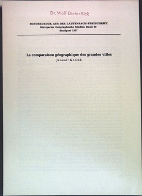 La comparaison géographique des grandes villes; Korcak, Jaromir: