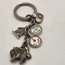 Dog Lover Keychain Silver Tone Charms Best In Show I Love My Dog Paw Bone Gift
